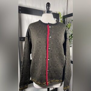 Oleana Made In Norway 100% Soft Wool Geometric Cardigan, Size Medium, New, $550